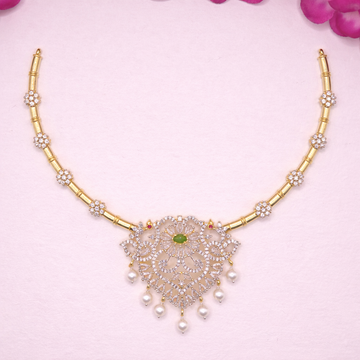 CZ Emerald Pearl Floral Necklace Set