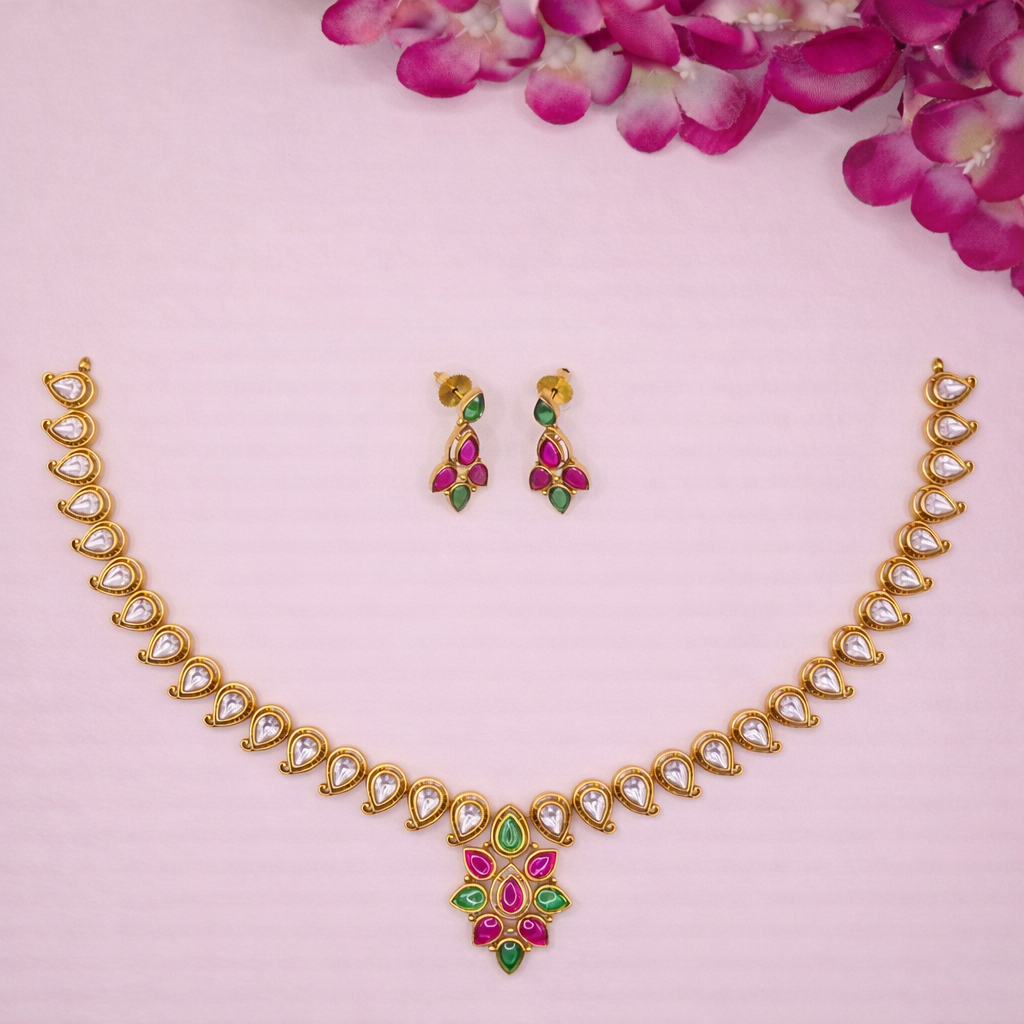 Kundan Ruby Emerald Necklace Set