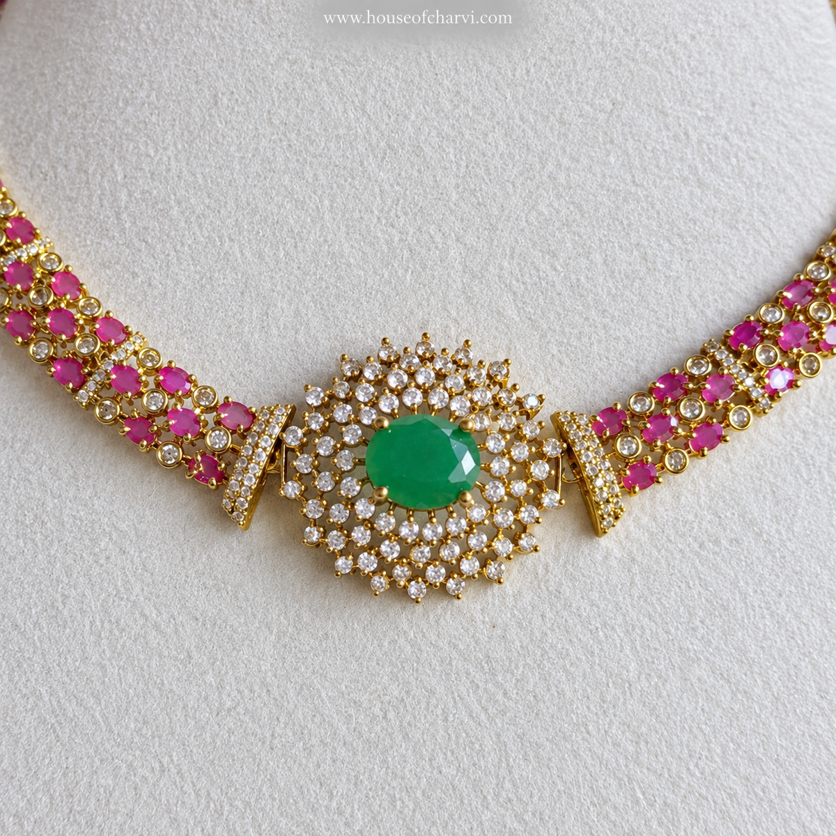 Pink and Green CZ Necklace Set