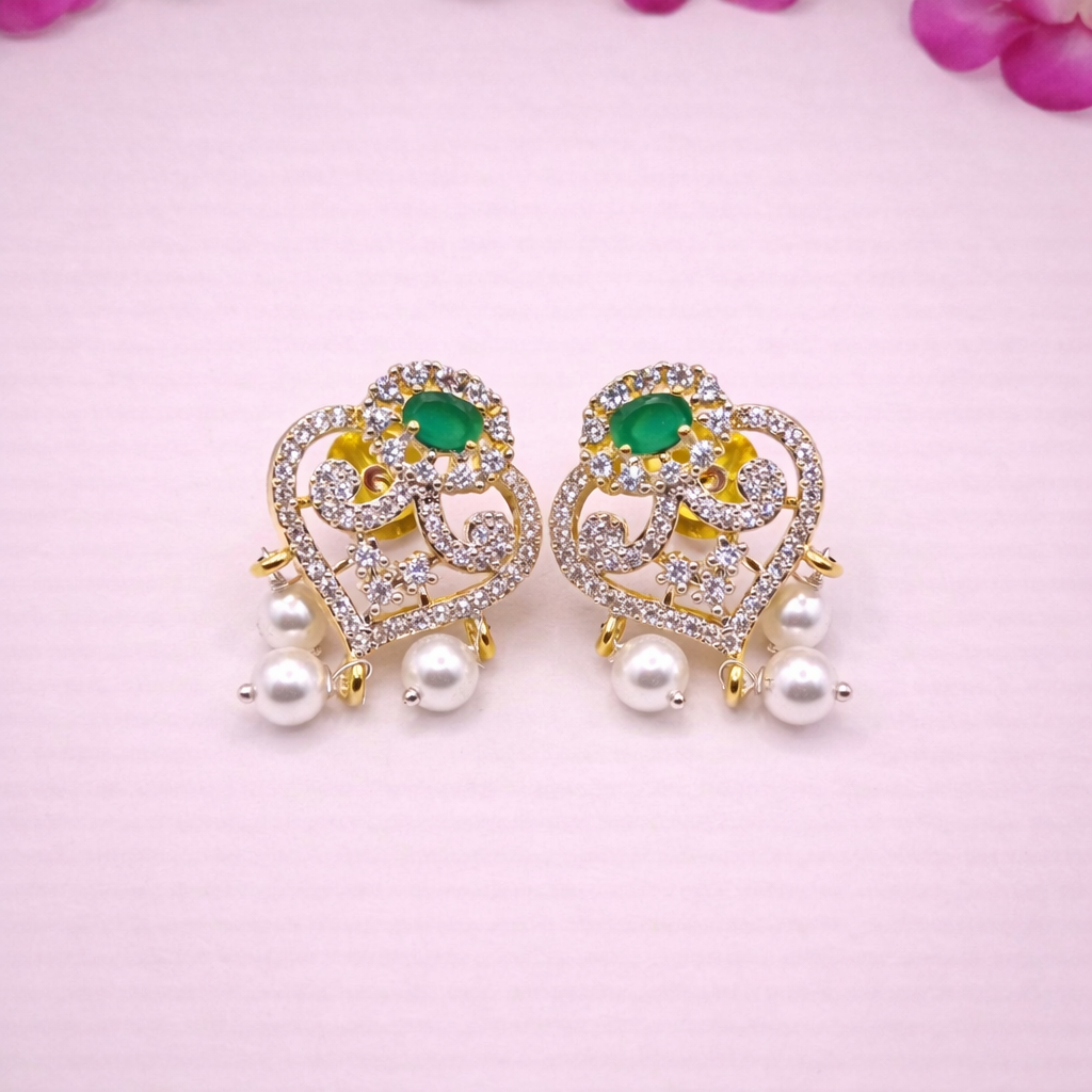 CZ Emerald Pearl Floral Necklace Set