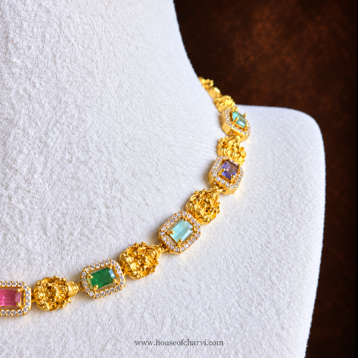 Lakshmi with Multicolour Stone Necklace Set