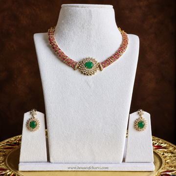 Pink and Green CZ Necklace Set