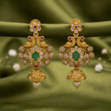 Emerald Peacock Jhumka Earrings