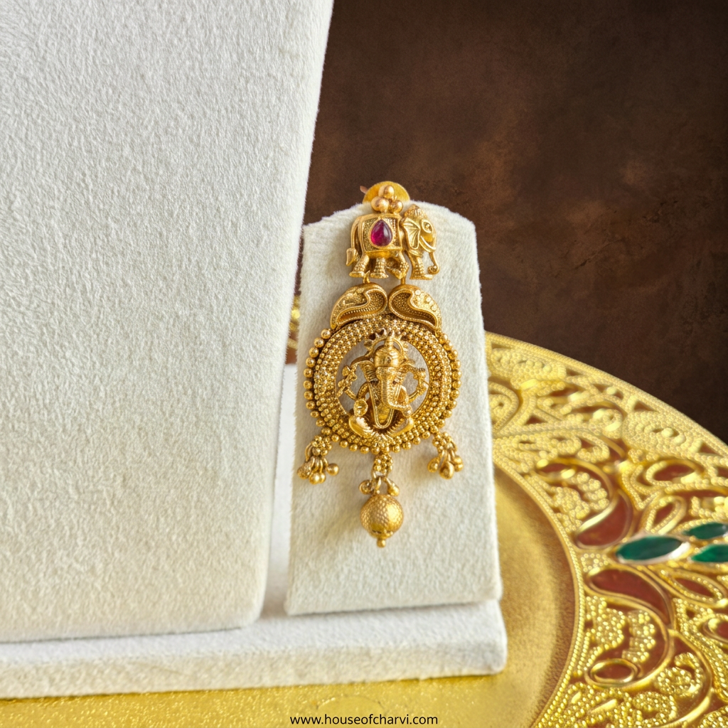 Gold Ganesha Temple Necklace Set