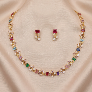 Rainbow Blossom CZ Necklace Set