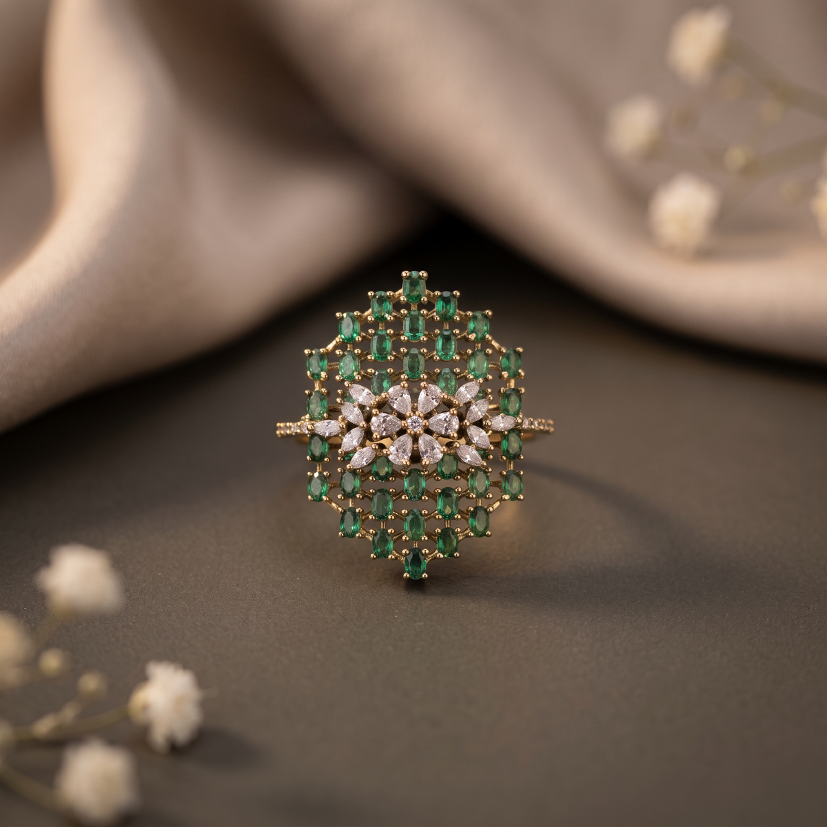 Emerald Petal Ring