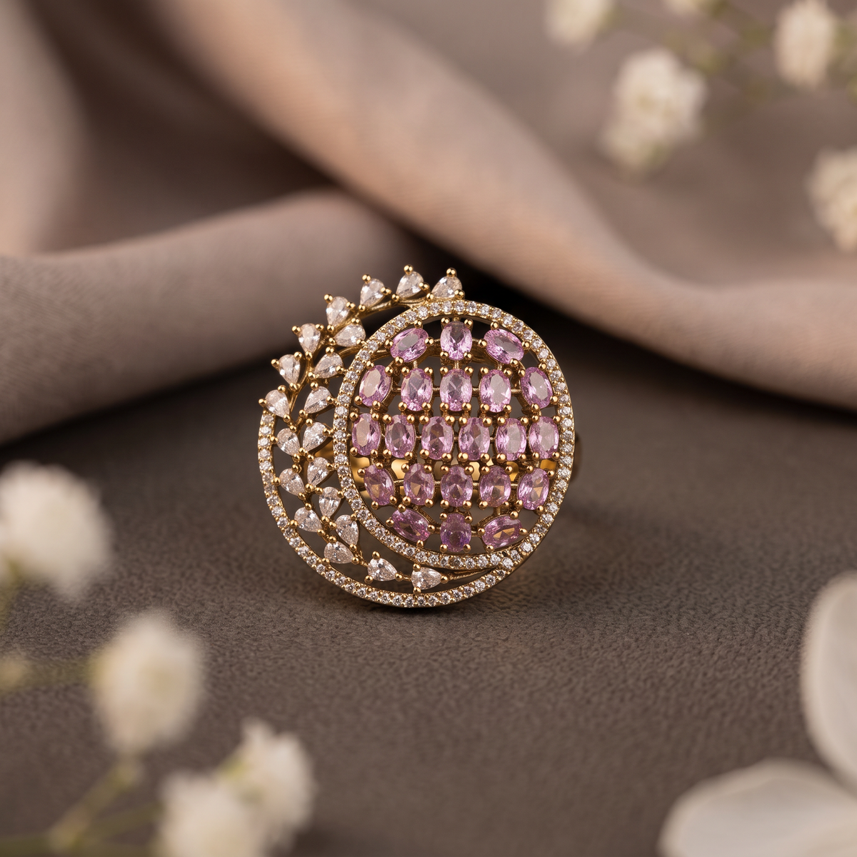 Pink CZ Peacock Ring