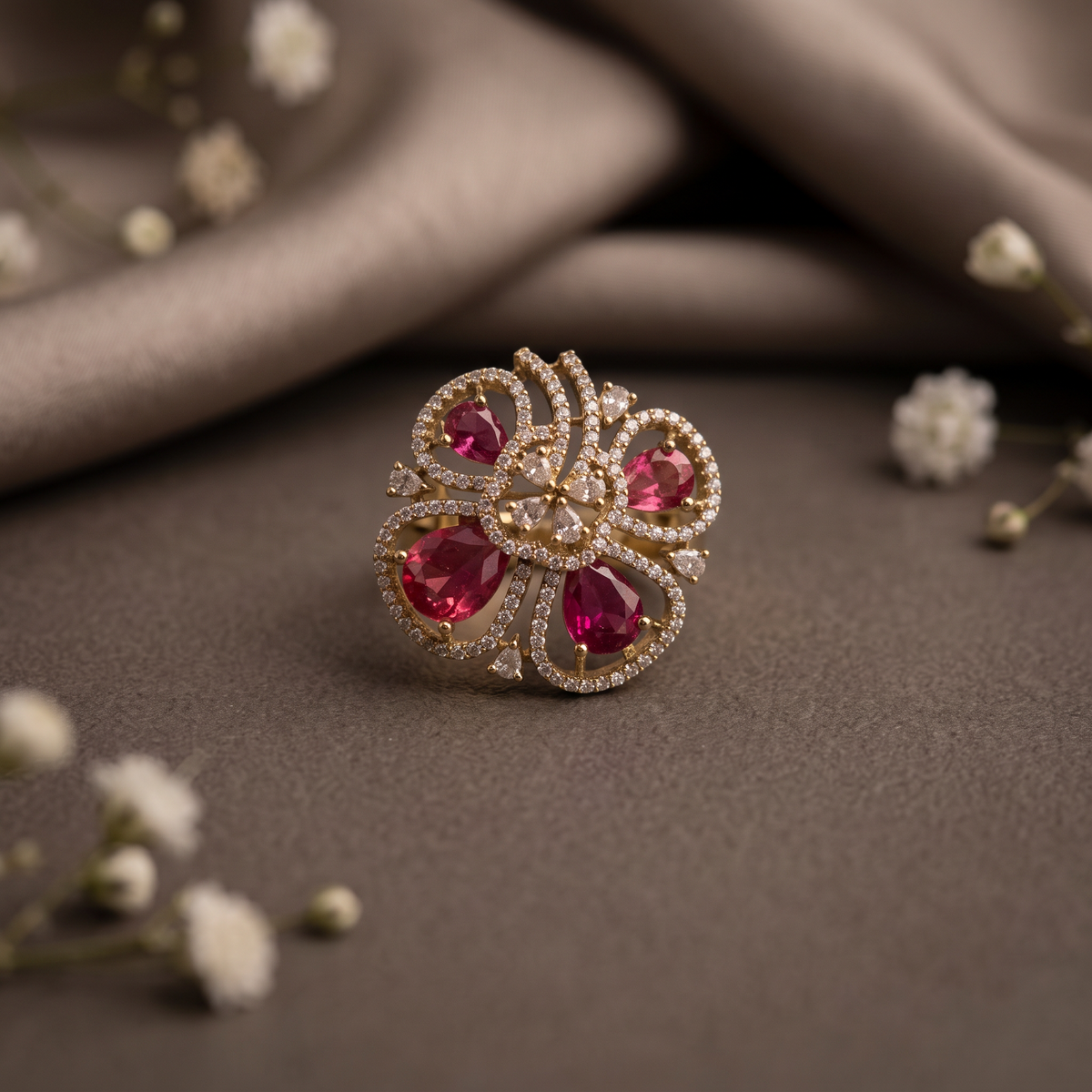 Ruby Floral Statement Ring