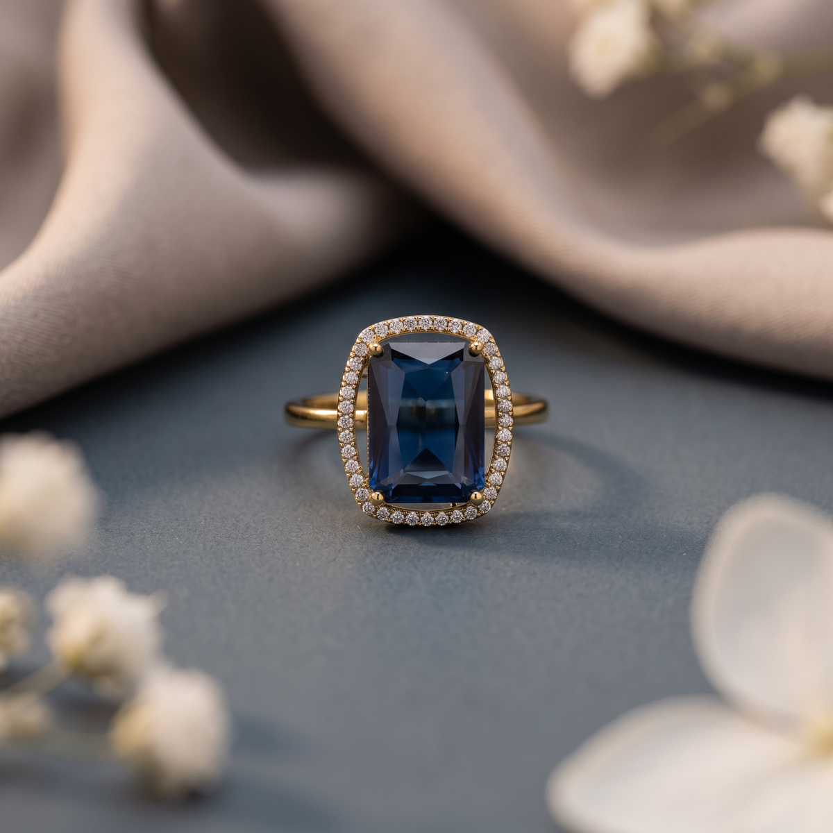 Midnight Blue CZ Halo Ring