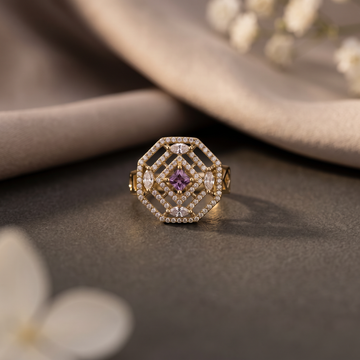 Amethyst Geometric Lattice Ring