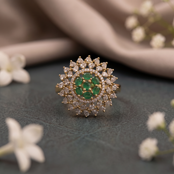 Emerald Floral Halo Statement Ring