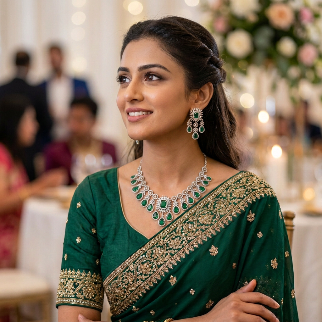 Royal Emerald Diamond Necklace Set