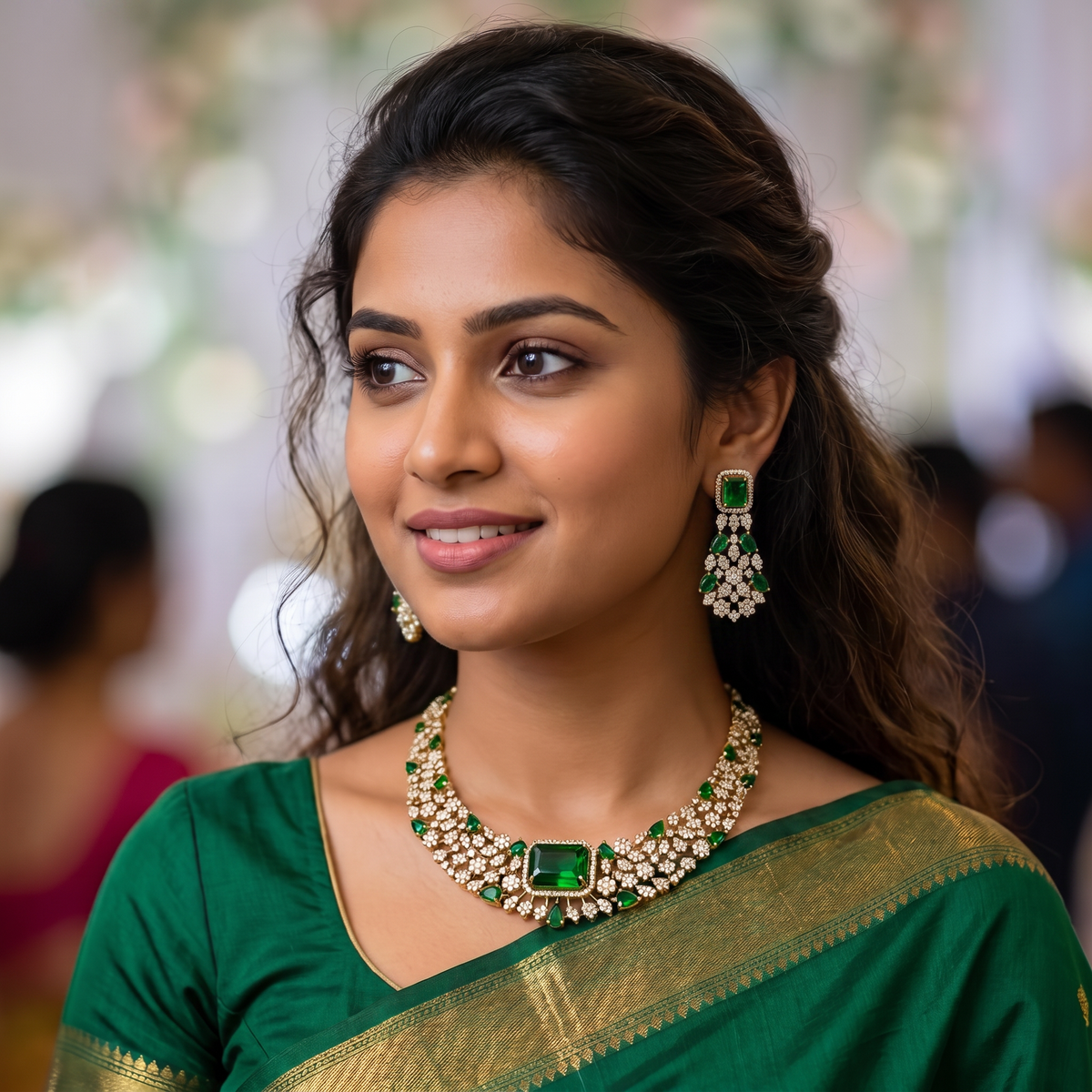 Green Crystal Choker Necklace Set