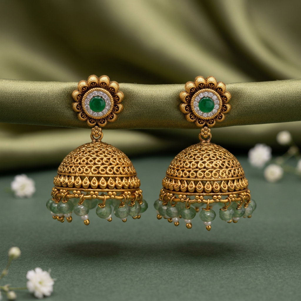 Emerald Green Jhumka Earrings