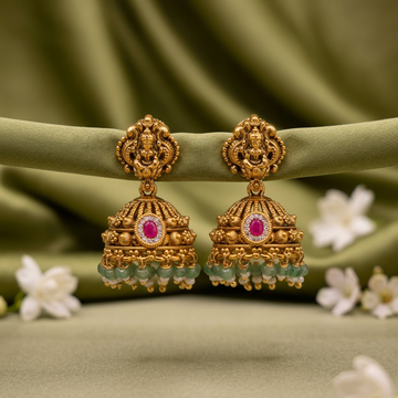 Jadau Lakshmi Ruby & Emerald Jhumkas