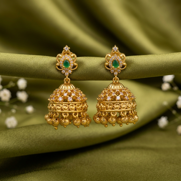 Emerald Gold Jhumka Earrings