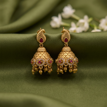 Ruby Peacock Jhumka Earrings