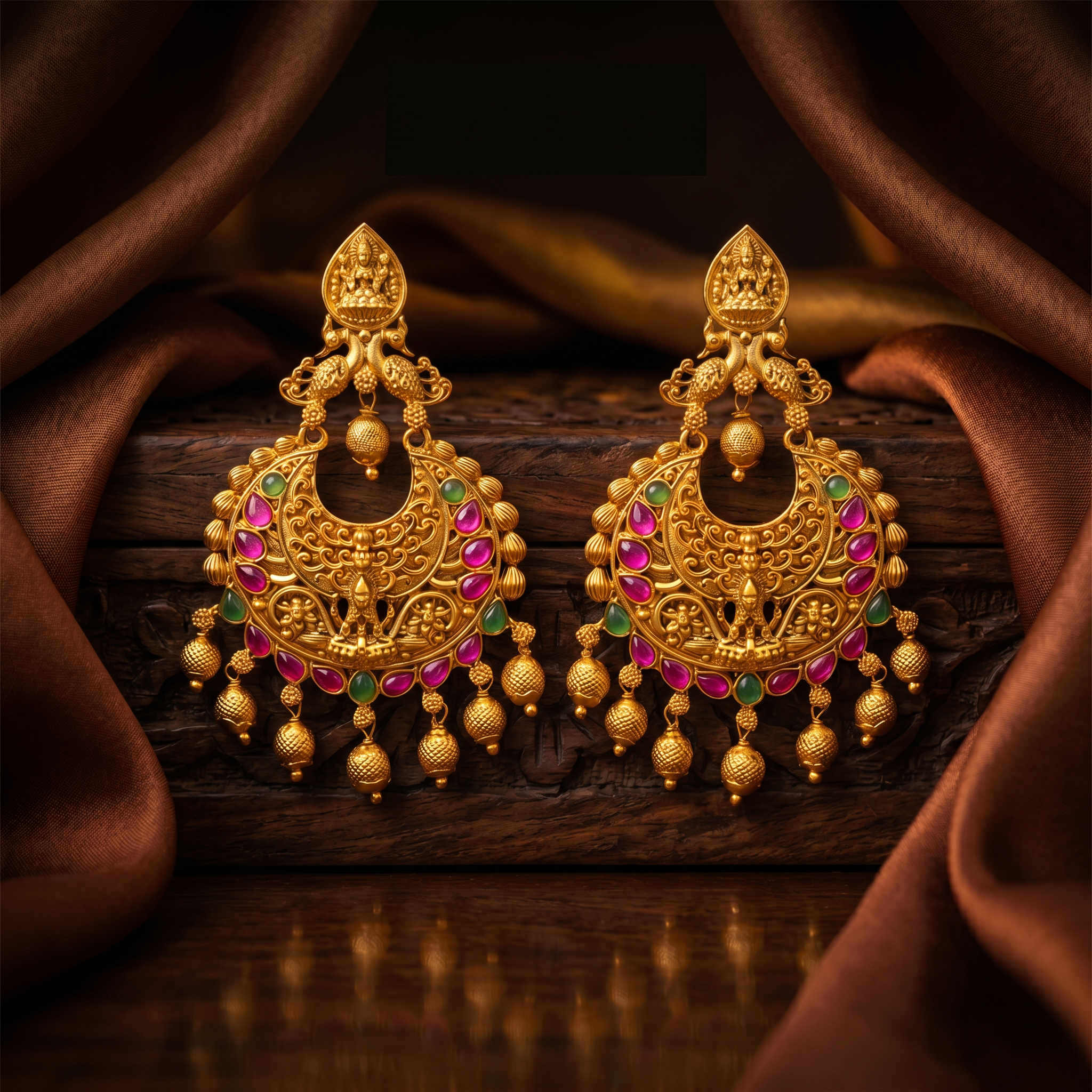 Temple Ruby Emerald Chandbali
