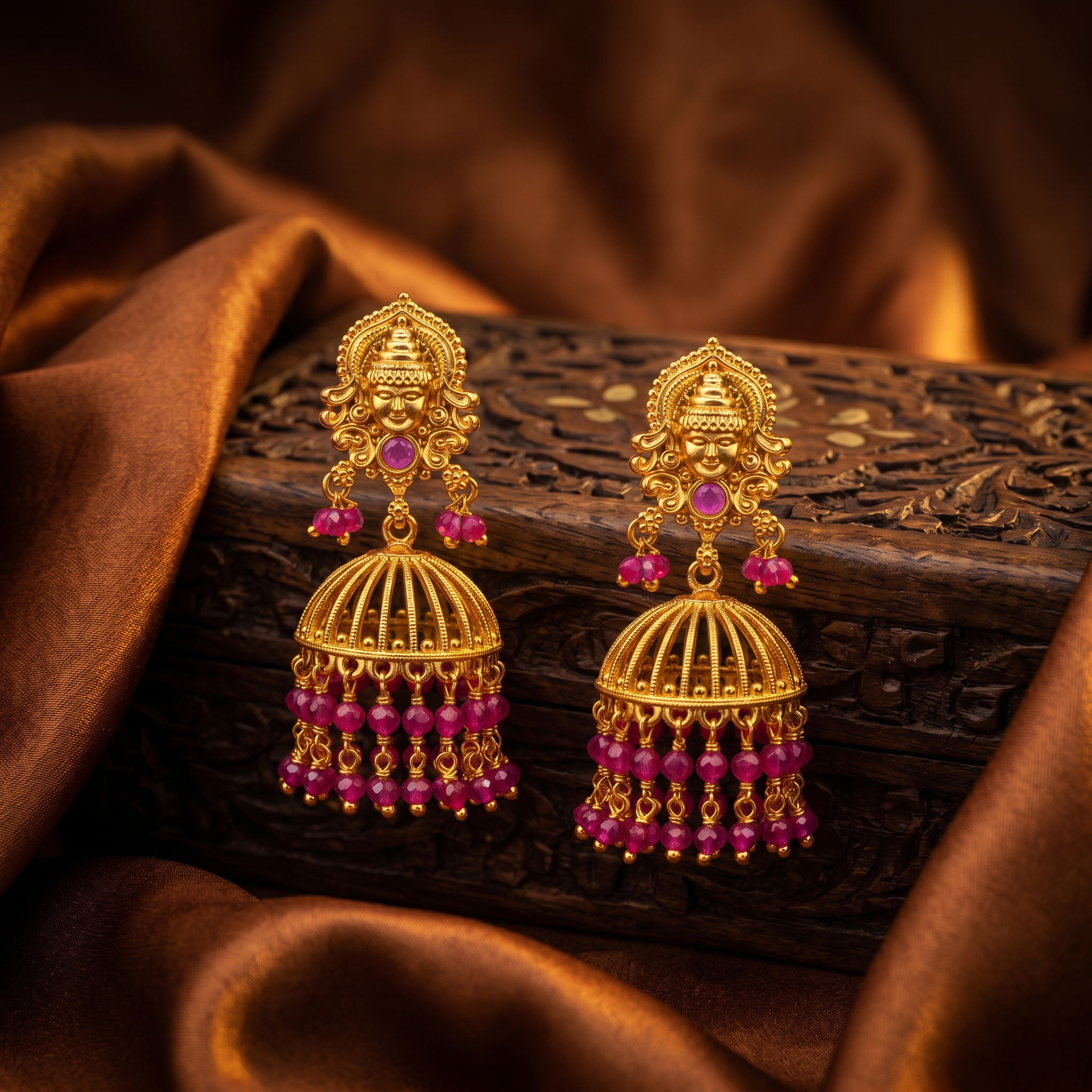 Nakshi Temple Ruby Jhumka