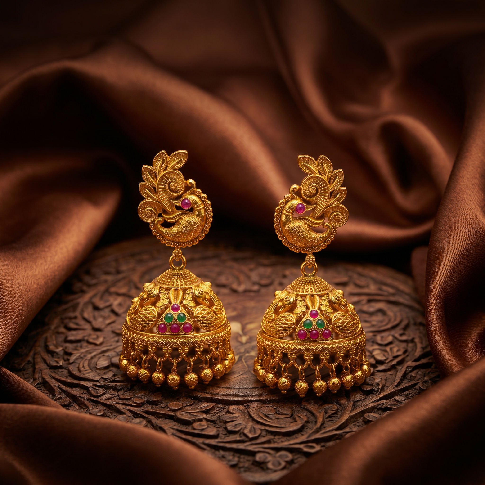 Peacock Temple Ruby Emerald Jhumka