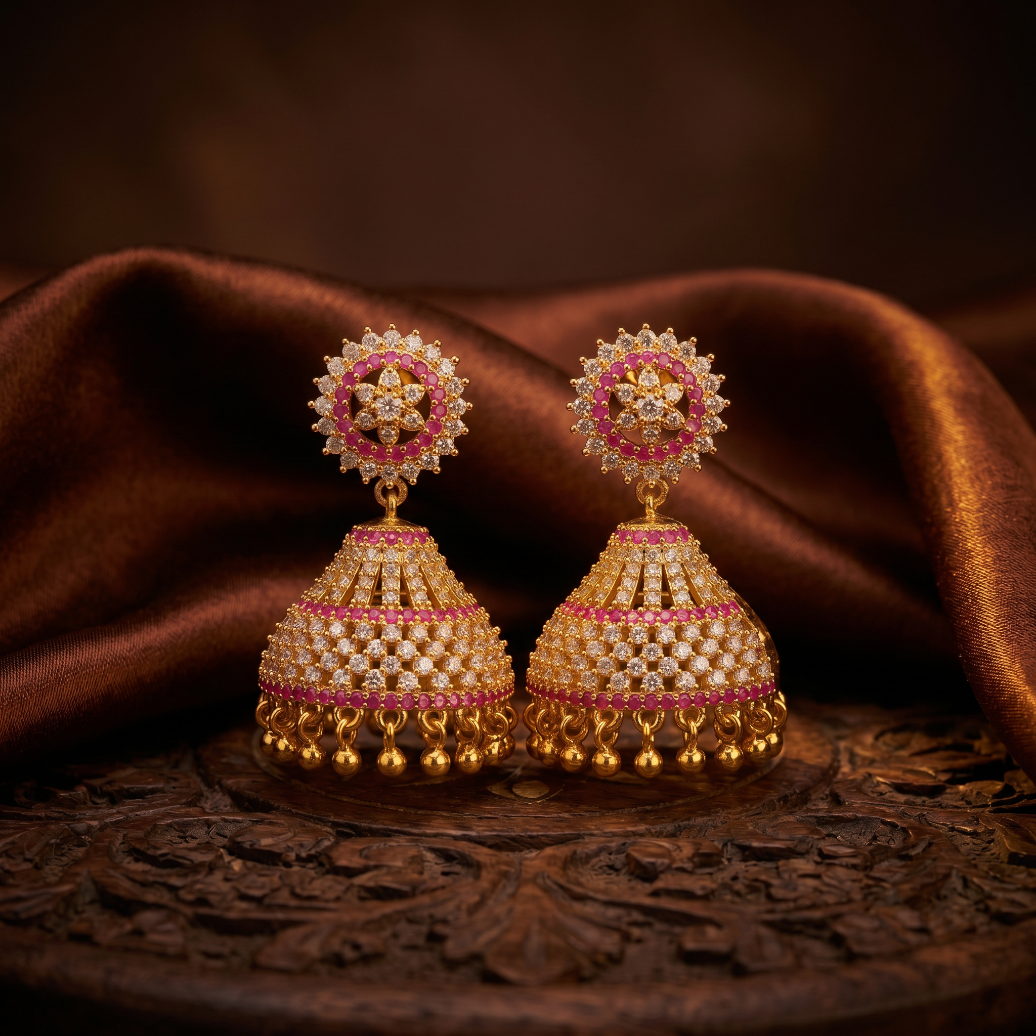 Ruby Sparkle CZ Jhumka Earrings