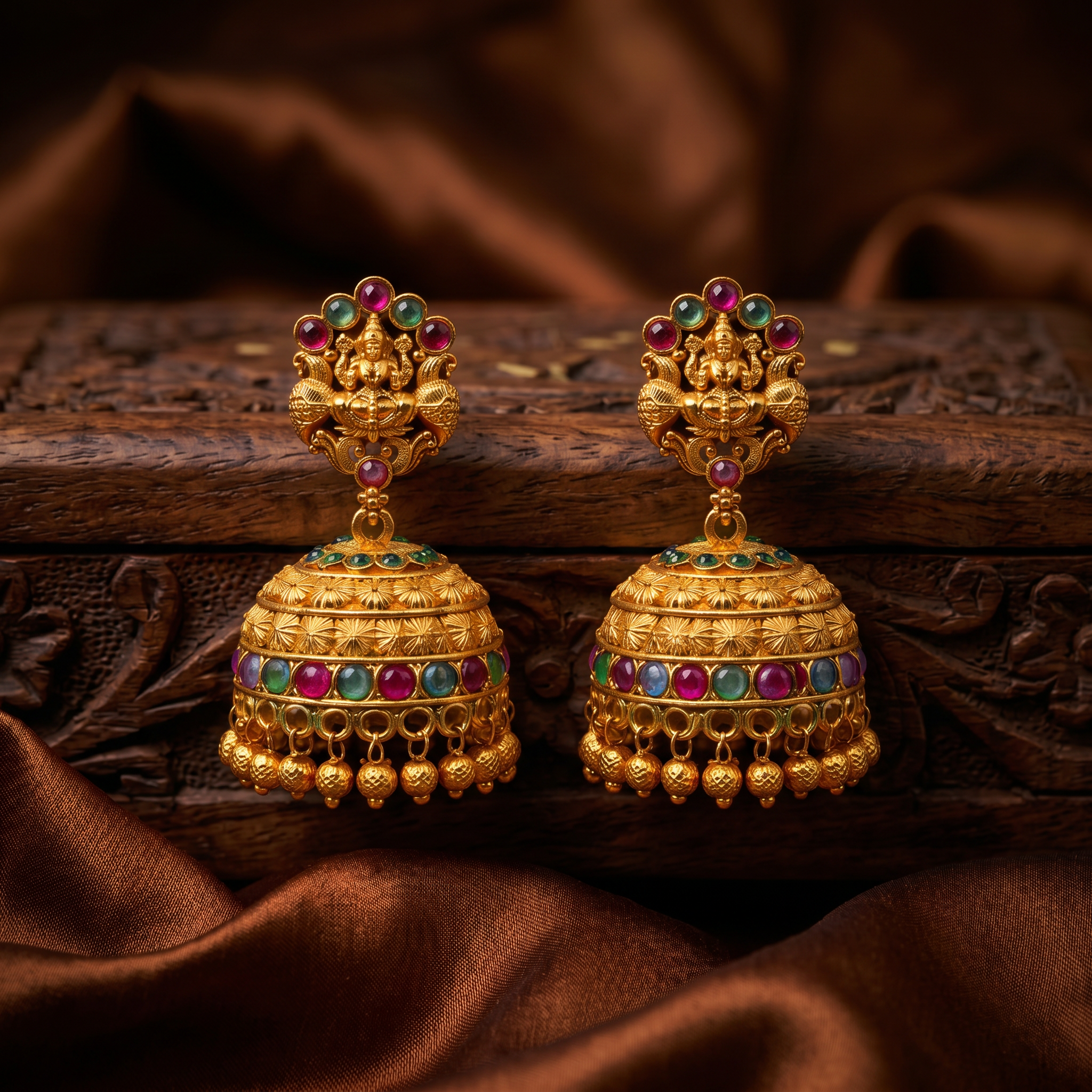 Lakshmi Temple Ruby Emerald Jhumka