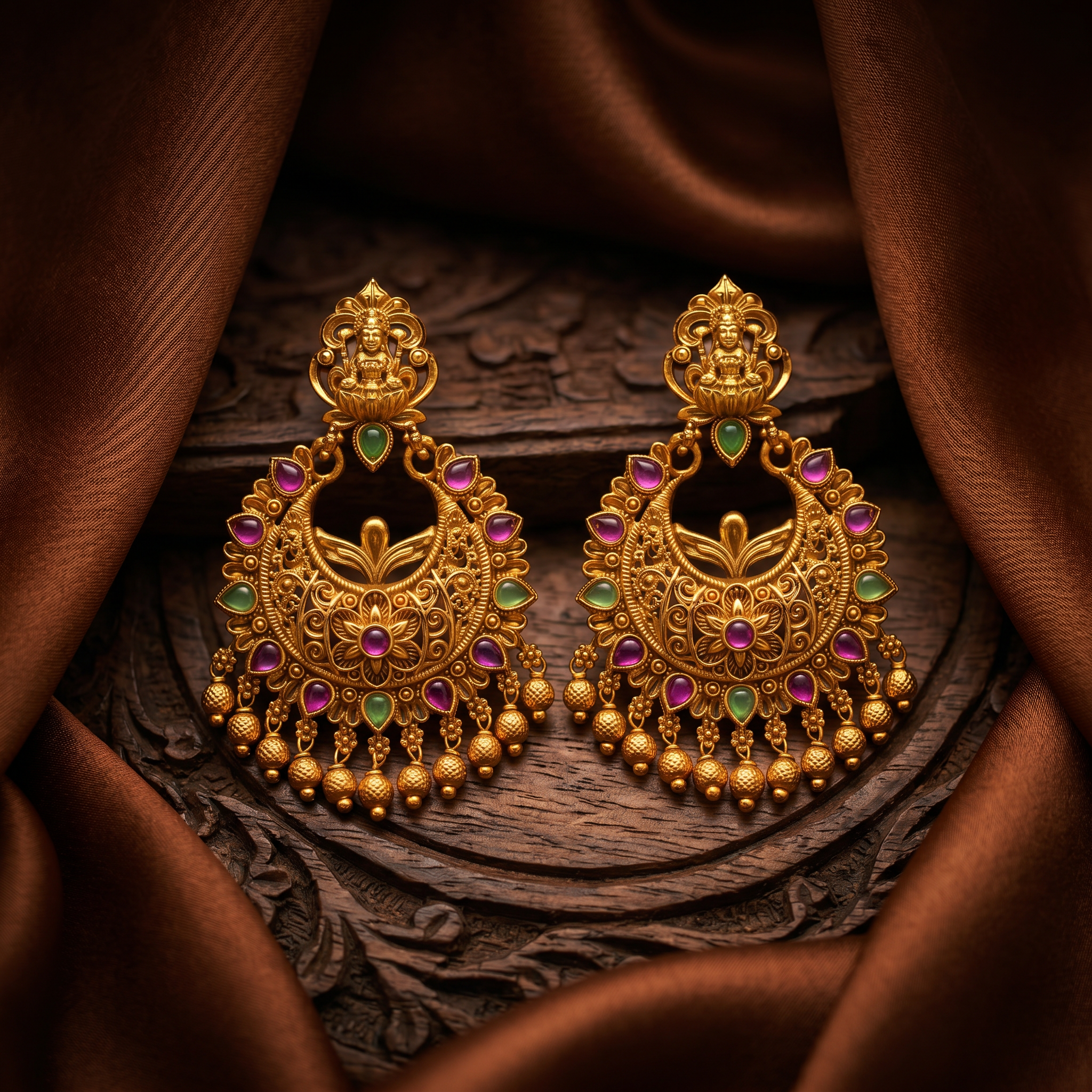 Lakshmi Filigree Ruby Emerald Chandbali