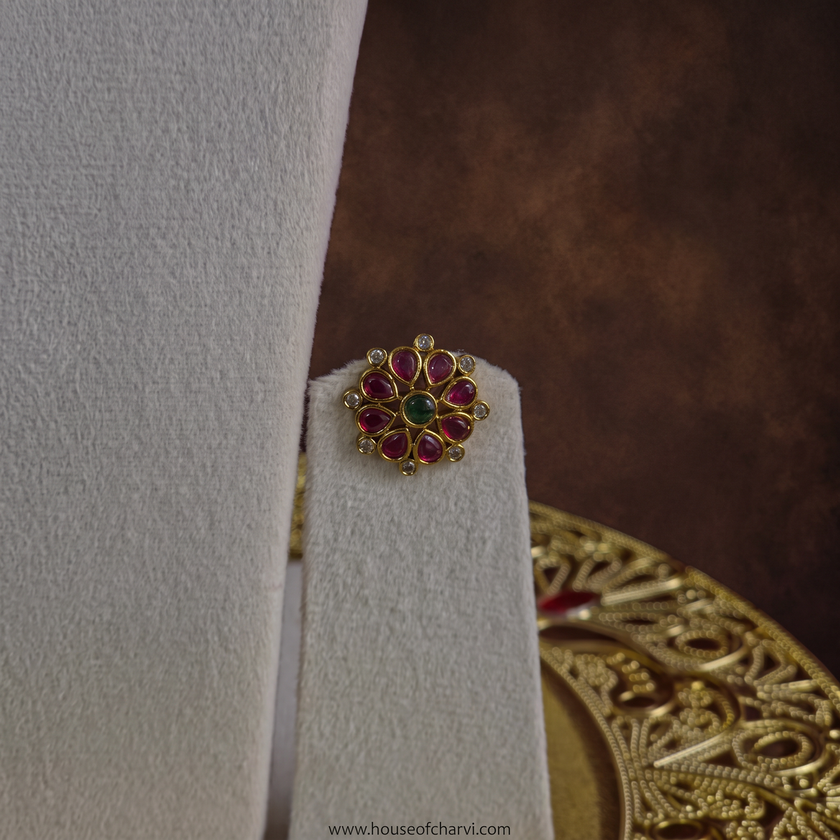 Ruby Emerald Floral Kundan Necklace Set