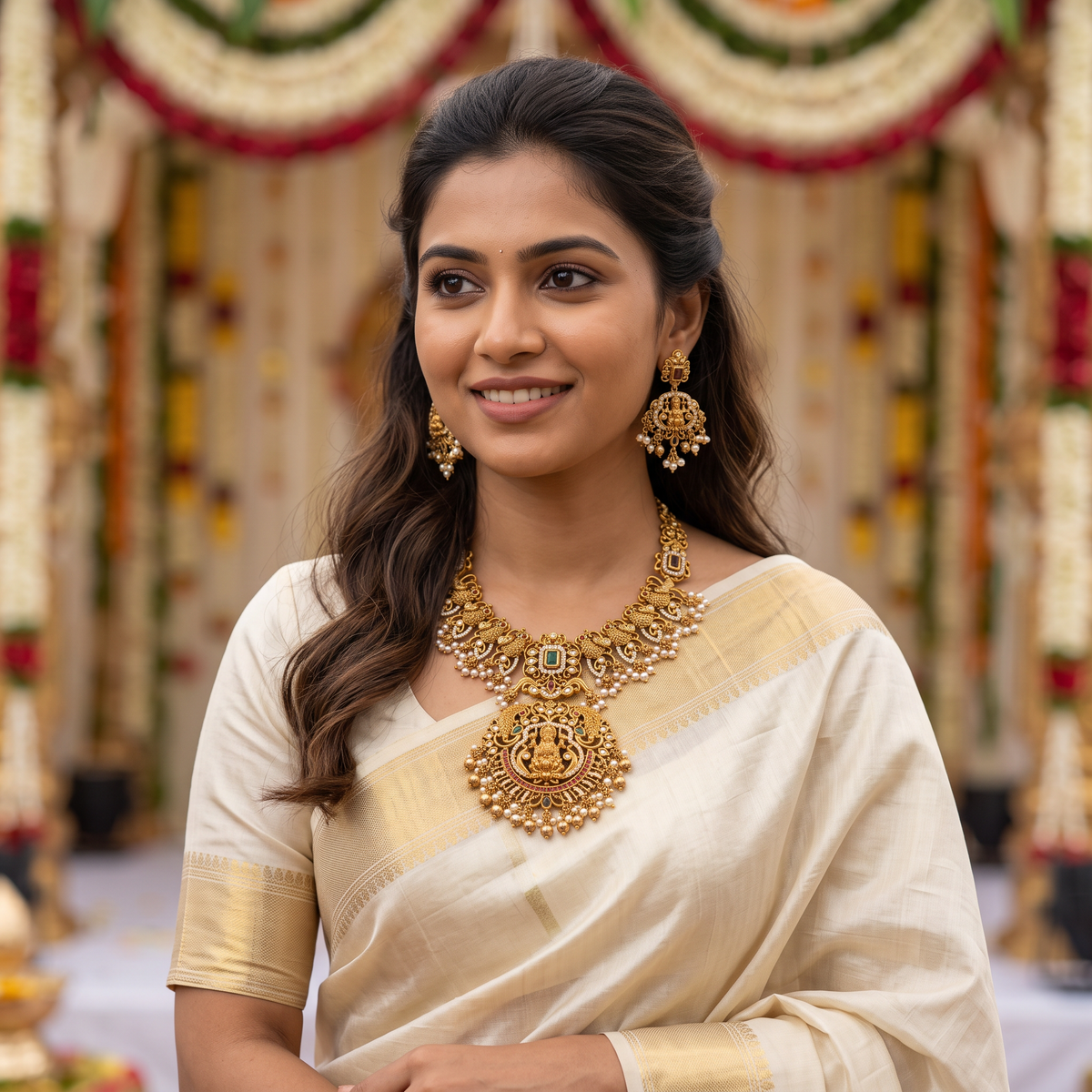 Lakshmi Peacock Antique Temple Necklace Set
