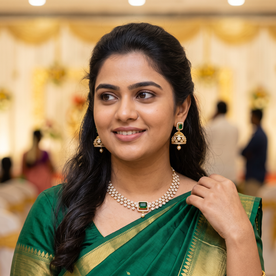 Emerald Floral CZ Necklace Set