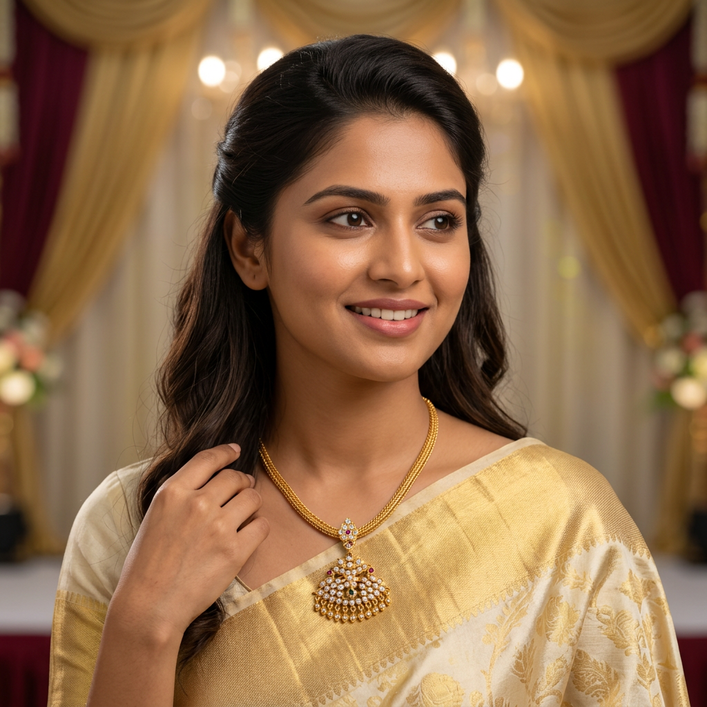Antique Gold CZ Jhumka Pendant Necklace