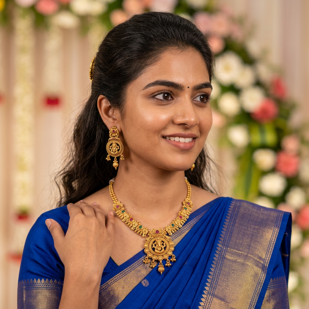 Gold Ganesha Temple Necklace Set