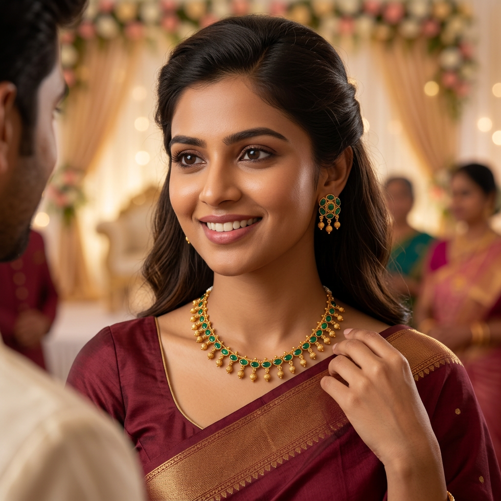 Emerald Traditional Gold Necklace Set