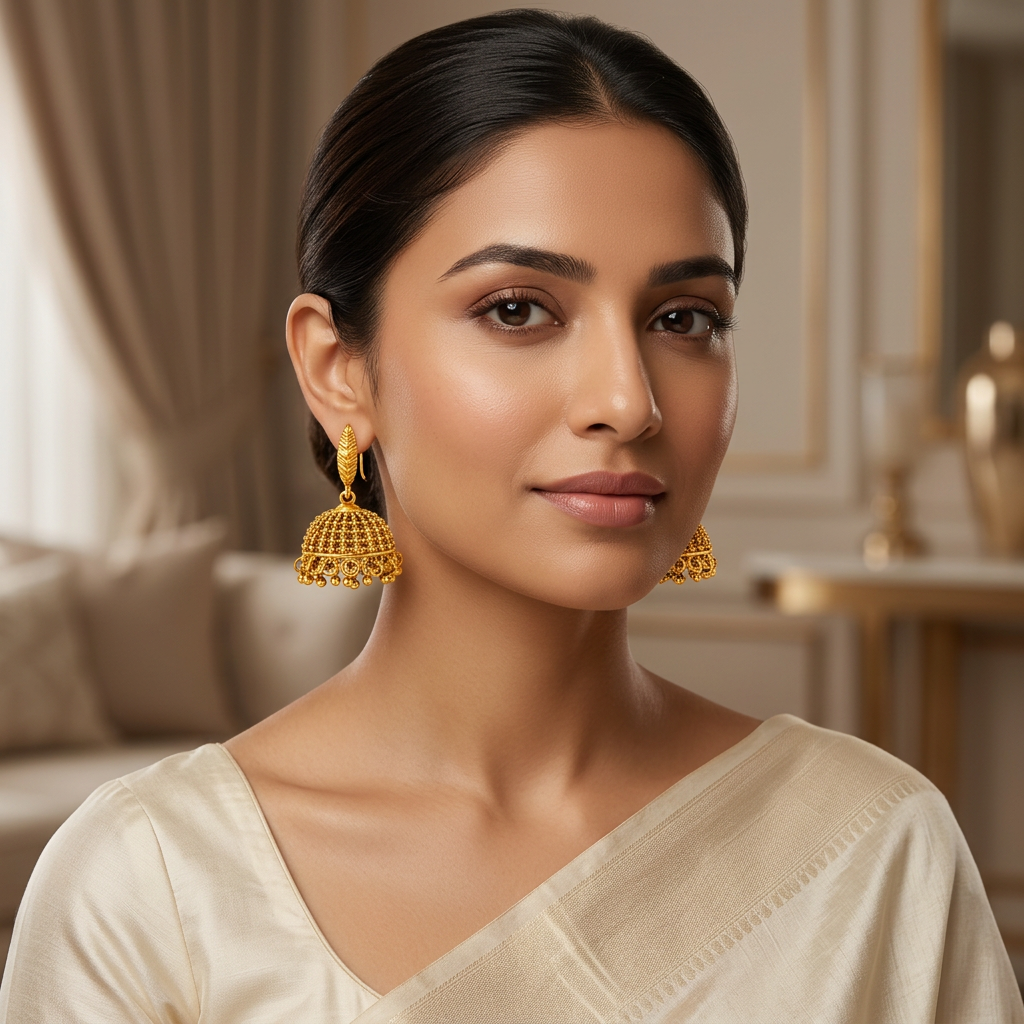Antique Gold Leaf Jhumka Earrings