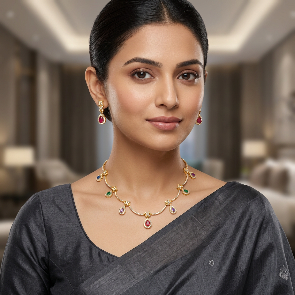 CZ Multistone Teardrop Neckpiece Set