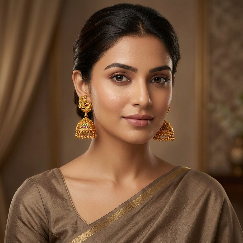 Peacock Temple Ruby Emerald Jhumka