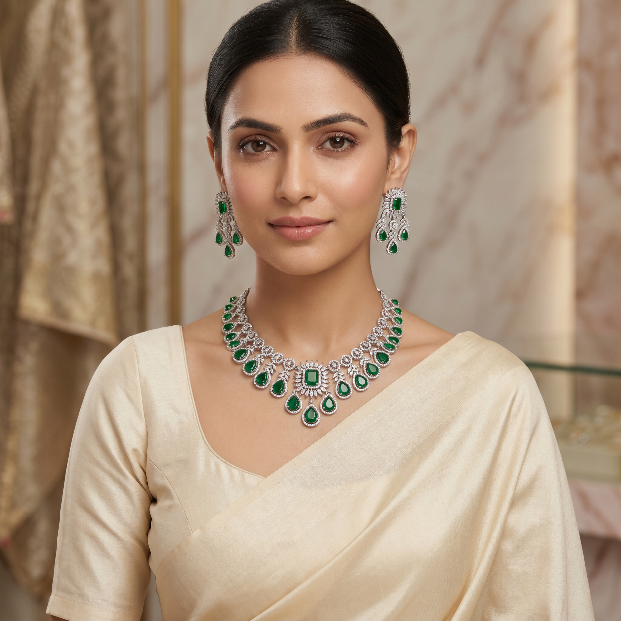 Royal Emerald Diamond Necklace Set