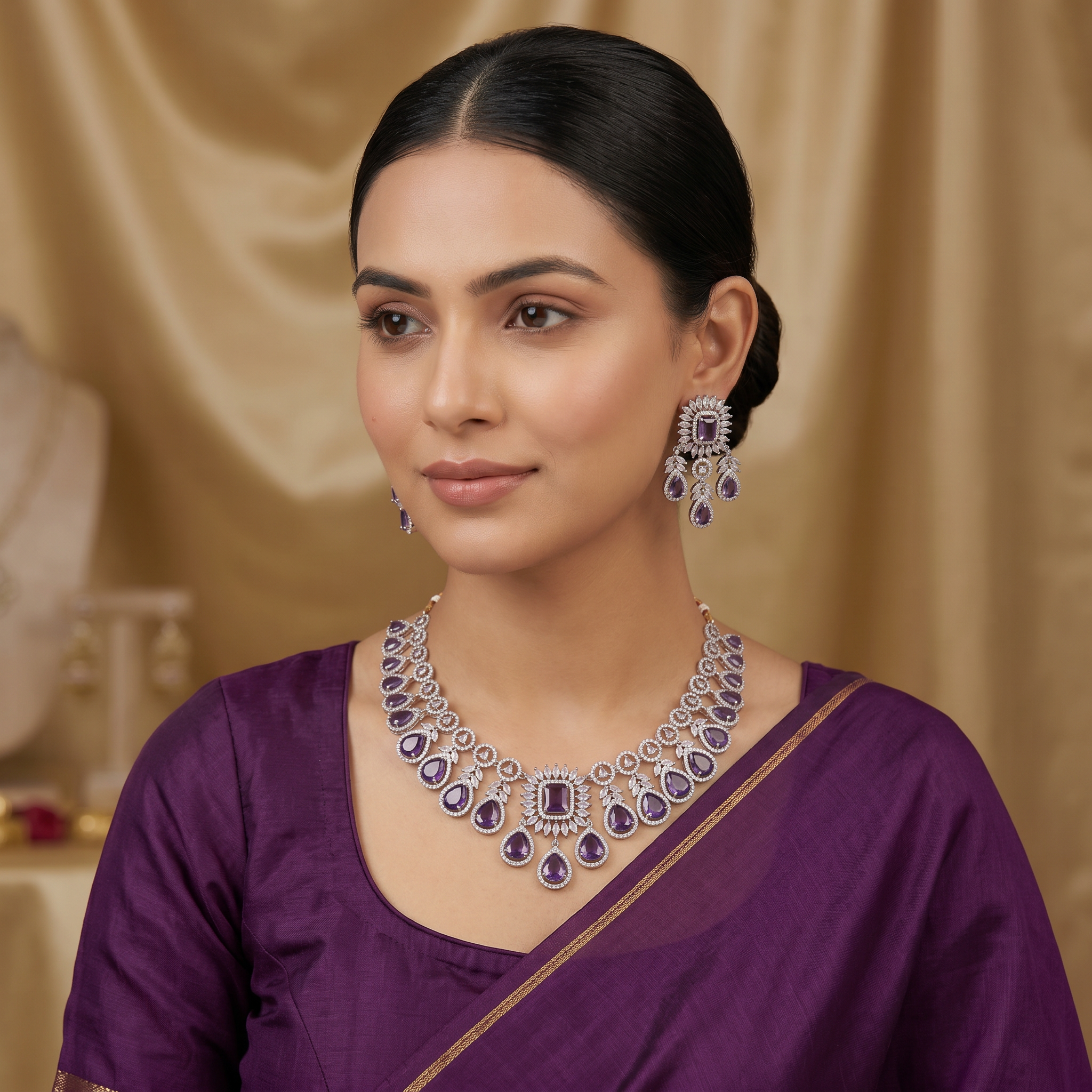 Royal Amethyst Diamond Necklace Set