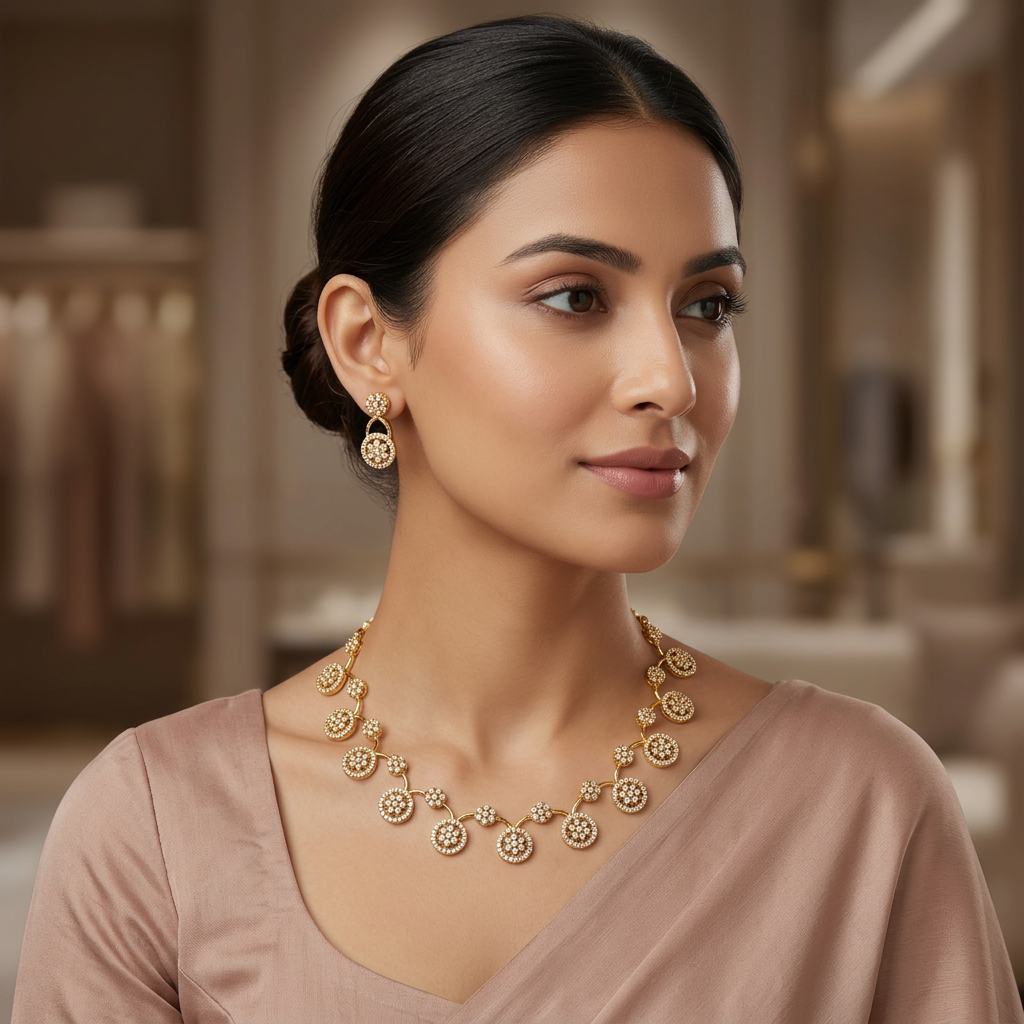 CZ Floral Disc Necklace Set