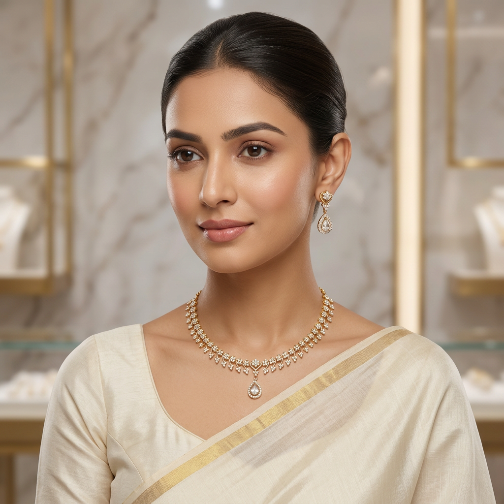 Royal Heart Drop CZ Necklace Set