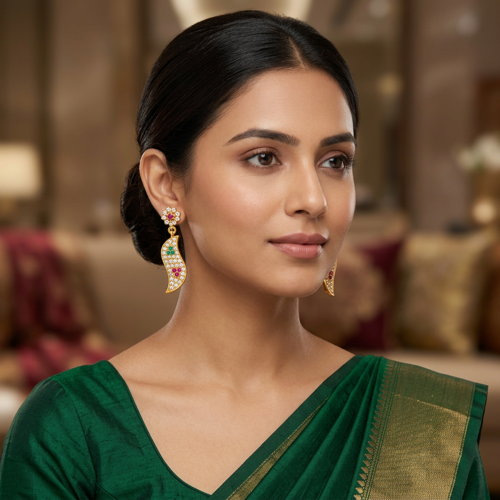 Emerald Ruby Leaf Drop AD Earrings