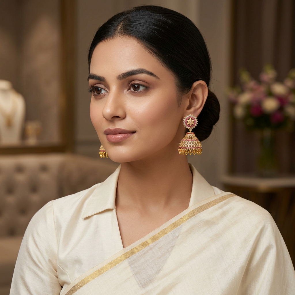 Ruby Sparkle CZ Jhumka Earrings