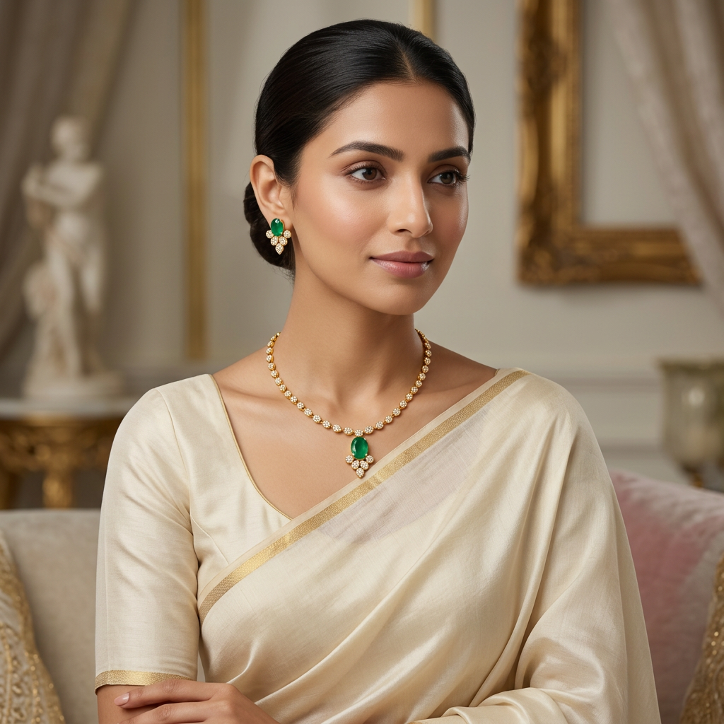 Royal Emerald Vine Drop Necklace Set