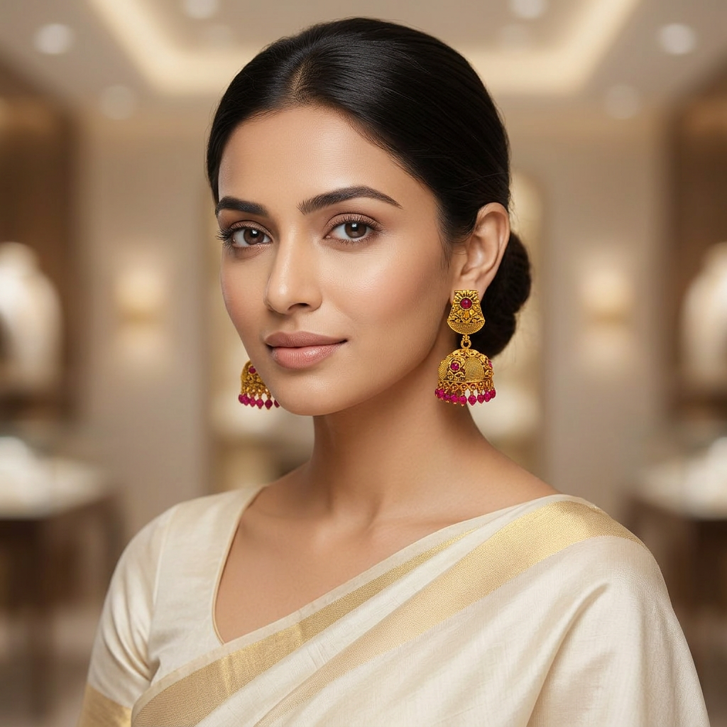 Royal Antique Ruby Jhumka Earrings ( Medium )