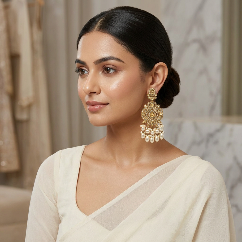 Kundan Pearl Bridal Earrings