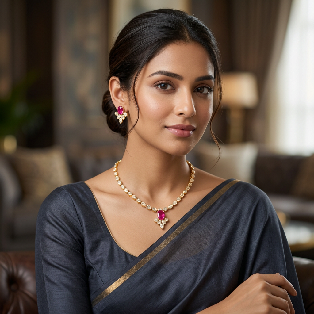 Royal Ruby Vine Drop Necklace Set