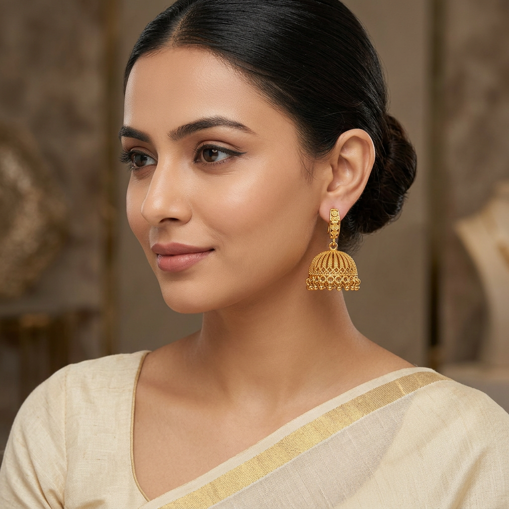 Vintage Floral Dome Jhumka Earrings