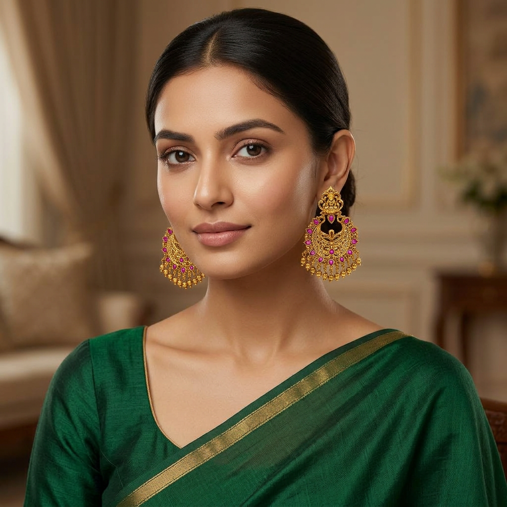 Lakshmi Ruby Gold Drop Chandbali