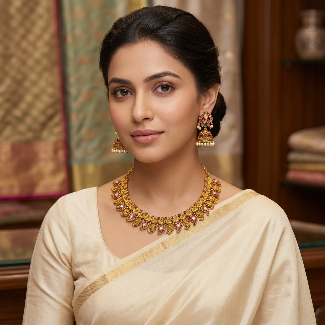 Ruby Peacock Antique Necklace Set