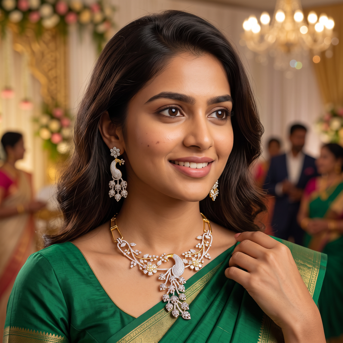 Peacock Floral CZ Necklace Set